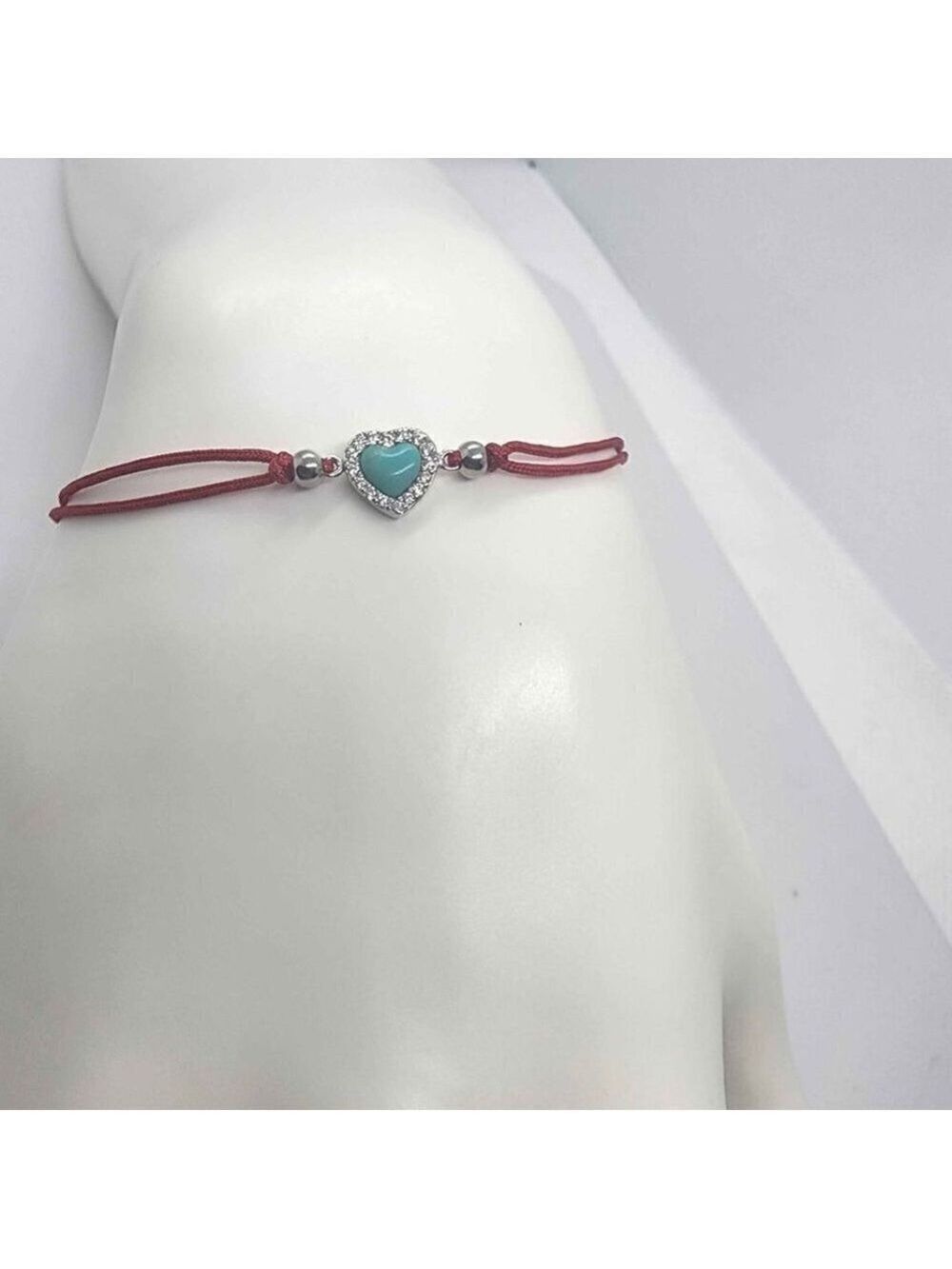 Sterling Silver 925 Heart Design With Red String Bracelet